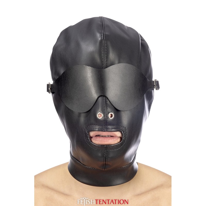 Cagoule simili cuir avec bandeau amovible - Fetish Tentation Cagoule simili cuir avec bandeau amovible - Fetish Tentation